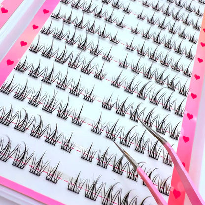 Hot Selling No Glue Individual Eyelash Extensions Kit 288 Clusters 24 Rows False Eyelash with Tweezers for Daily Makeup Party