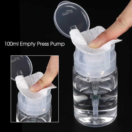 100ml Nail Polish Remover Dispenser Refillable Press Pump Bottle for Nail Art Manicure Tools Liquid Cleaner Storage