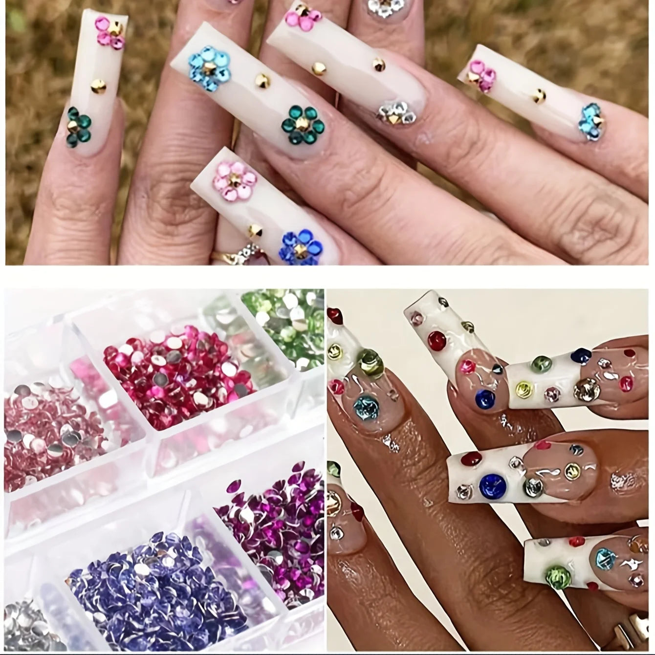 12-Grid Crystal Nail Art Rhinestones – Flatback Gemstones for Nails, Shoes & Makeup