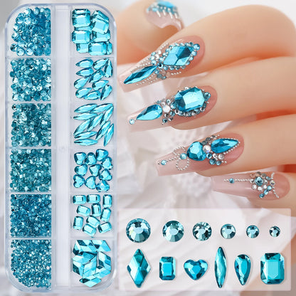 Nail Art Rhinestones Kit 2400pcs Nail Gems Ab Flatback Rhinestones Gems Stones with Storage Organizer for Design Bright Holiday