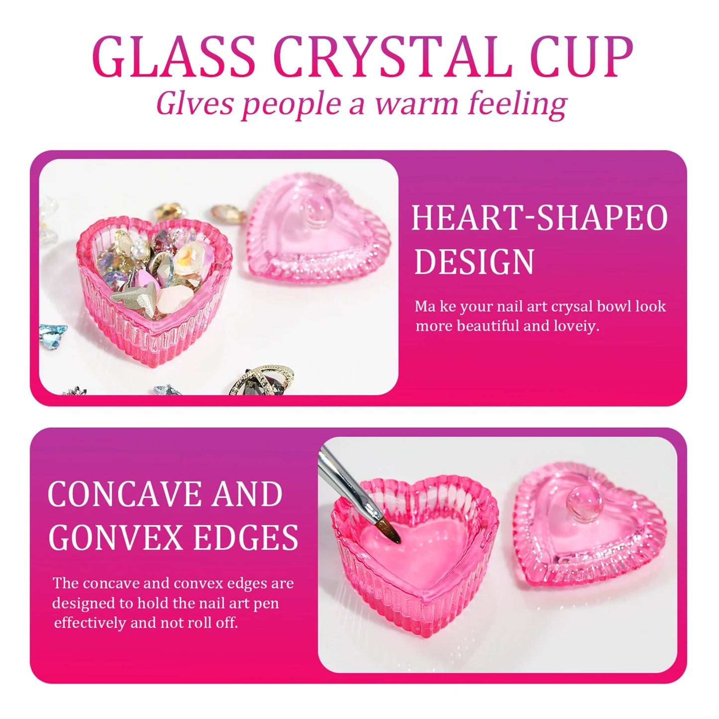 Pink Crystal Dappen Dish – Heart Shape Acrylic Liquid Holder