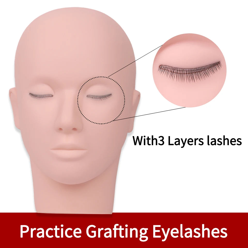 Eyelash Extension Training Kit for Beginners Practice Model Head Mannequin Eye Pads Tweezers Brushes Makeup Set Practice Eyelash