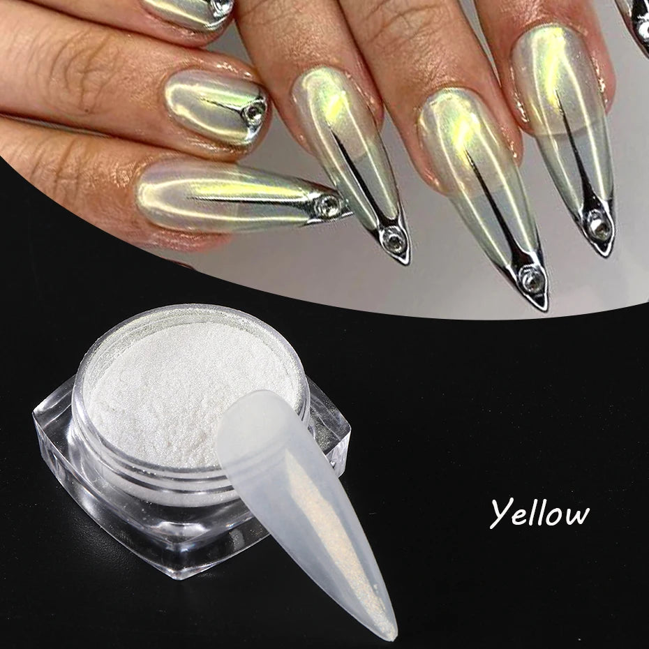 Moonlight Pearl White Nail Powder – Aurora Shell Mirror Chrome Pigment for Manicure