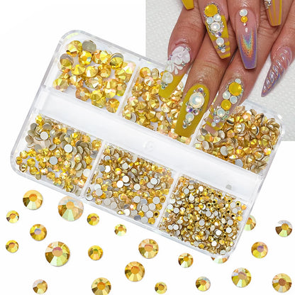 Nail Art Rhinestones Kit 2400pcs Nail Gems Ab Flatback Rhinestones Gems Stones with Storage Organizer for Design Bright Holiday