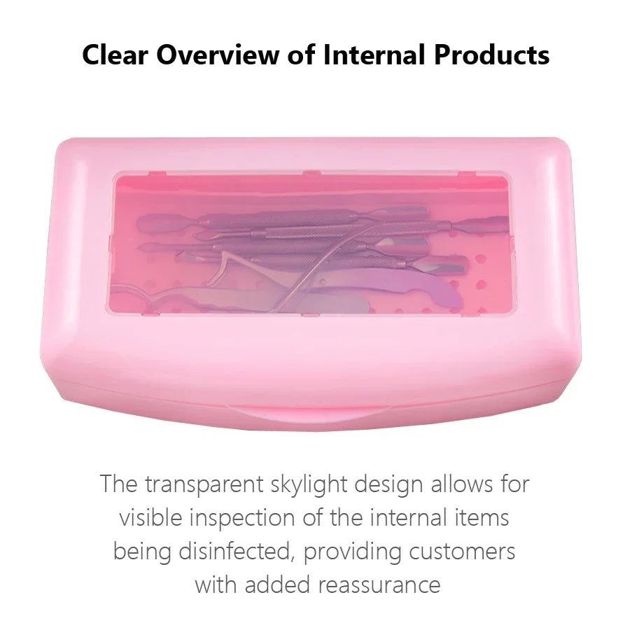 Nail Art Tool Sterilizer Tray, Clean Sterilizing Box Storage Organizer for Tweezers, Cuticle Nipper, Nail Implement Manicure Equ