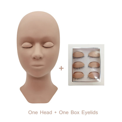 Eyelash Extension Training Kit for Beginners Practice Model Head Mannequin Eye Pads Tweezers Brushes Makeup Set Practice Eyelash