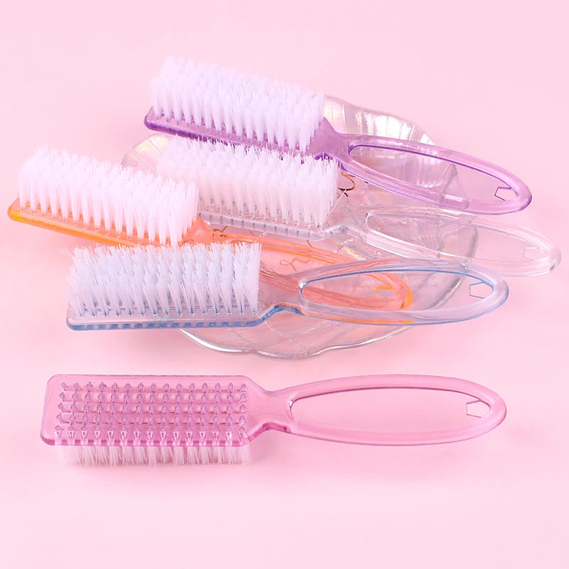 4Pcs Transparent Nail Brush Cleaning Brushes Plastic Handle Grip Multifunctional Brush Cleaner Scrubbing Pedicure For Manicure